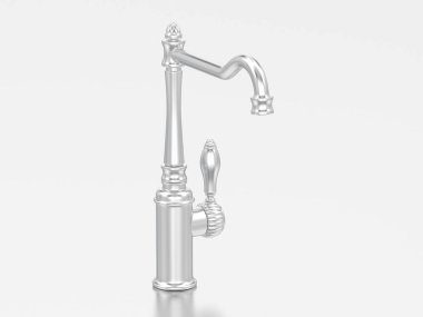 3D resimde beyaz altın veya gümüş krom vintage eski musluk gri bir arka plan üzerinde