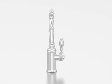 3D resimde beyaz altın veya gümüş krom vintage eski musluk gri bir arka plan üzerinde