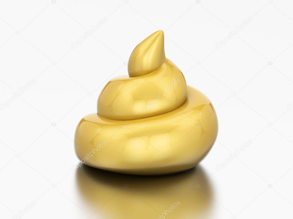 3D illustration gold poop shit on a grey background