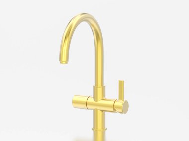 3D çizim altın krom musluk gri bir arka plan üzerinde