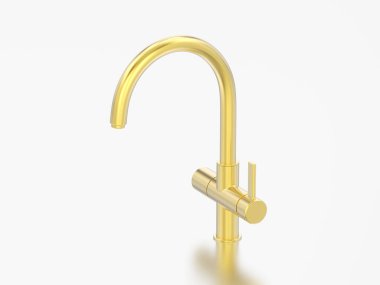 3D çizim altın krom musluk gri bir arka plan üzerinde