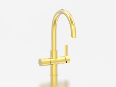 3D çizim altın krom musluk gri bir arka plan üzerinde