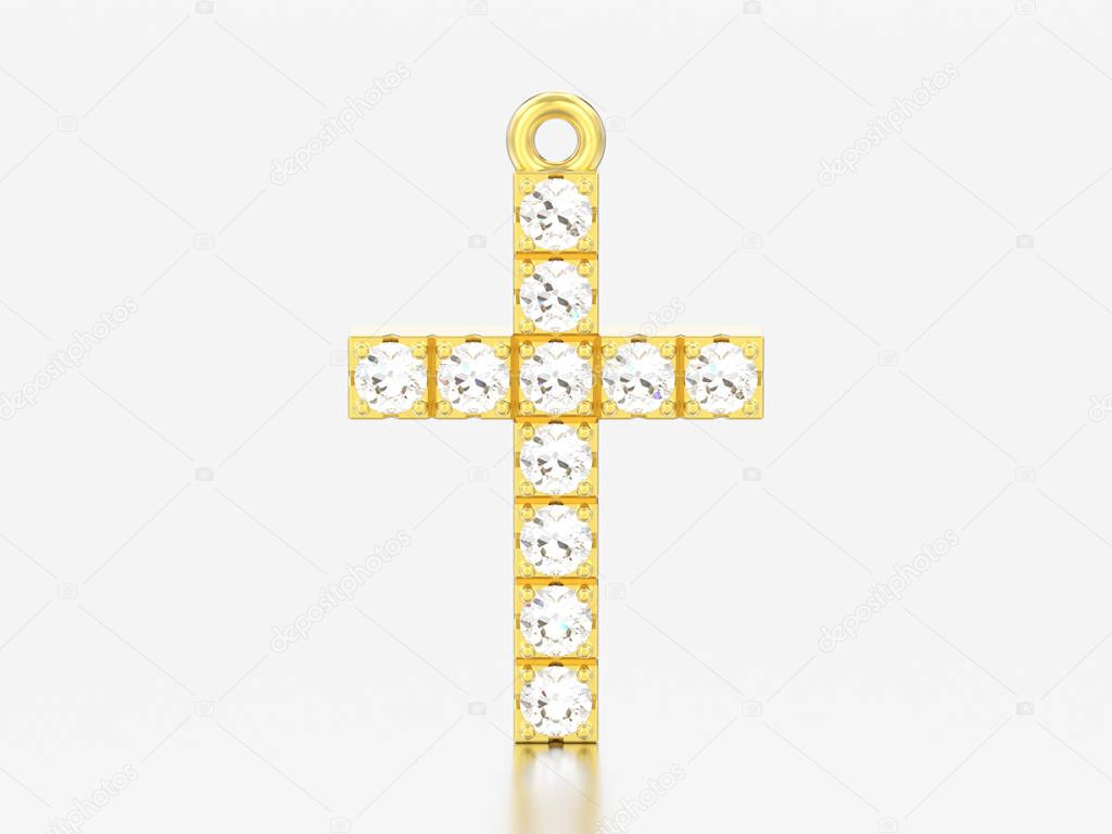 3D illustration yellow gold decorative diamond crosses pendant on a gray background
