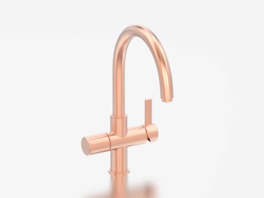 3D çizim altın veya bakır krom musluk gri bir arka plan üzerinde yükseldi.