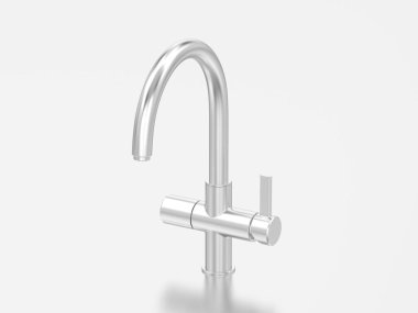 3D resimde beyaz altın veya gümüş krom musluk gri bir arka plan üzerinde