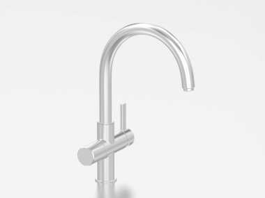 3D resimde beyaz altın veya gümüş krom musluk gri bir arka plan üzerinde