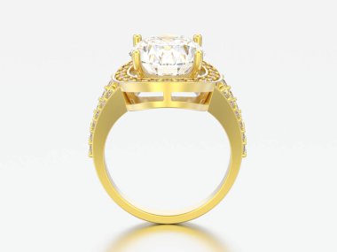 3D çizim altın solitaire nişan dekoratif elmas yüzük gri bir arka plan üzerinde