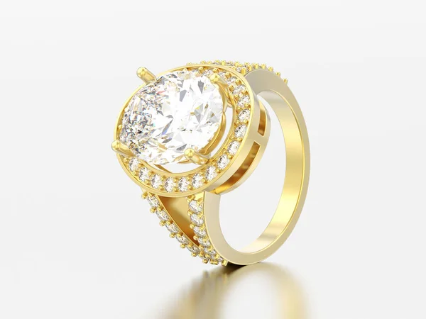 Illustrazione Oro Solitario Fidanzamento Anello Diamanti Decorativi Sfondo Grigio — Foto Stock