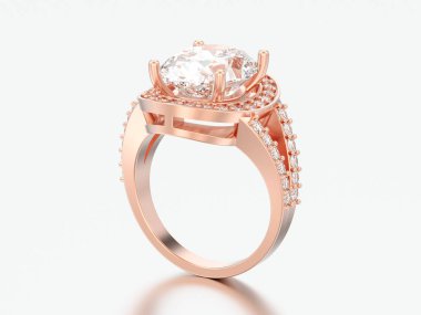 3D illüstrasyon kırmızı altın tek taş nişan dekoratif elmas yüzük gri bir arka plan üzerinde yükseldi.