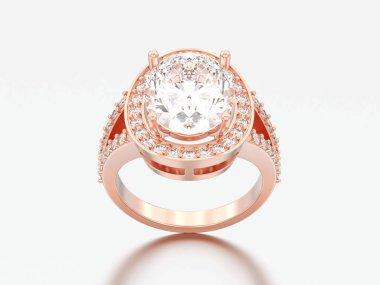 3D illüstrasyon kırmızı altın tek taş nişan dekoratif elmas yüzük gri bir arka plan üzerinde yükseldi.