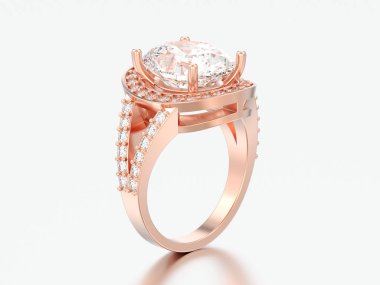 3D illüstrasyon kırmızı altın tek taş nişan dekoratif elmas yüzük gri bir arka plan üzerinde yükseldi.