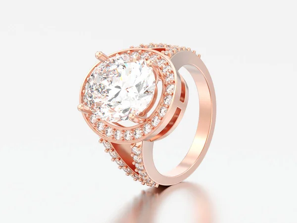 Illusztráció Rózsa Piros Arany Szoliter Dekoratív Gyémánt Jegygyűrűt Szürke Háttér — Stock Fotó