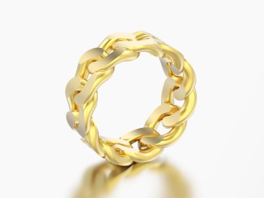 3D resimde sarı altın dekoratif zincir halkası gri bir arka plan üzerinde
