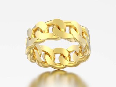 3D resimde sarı altın dekoratif zincir halkası gri bir arka plan üzerinde