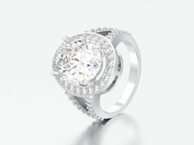 3D resimde beyaz altın veya gümüş solitaire dekoratif elmas alyans gri bir arka plan üzerinde