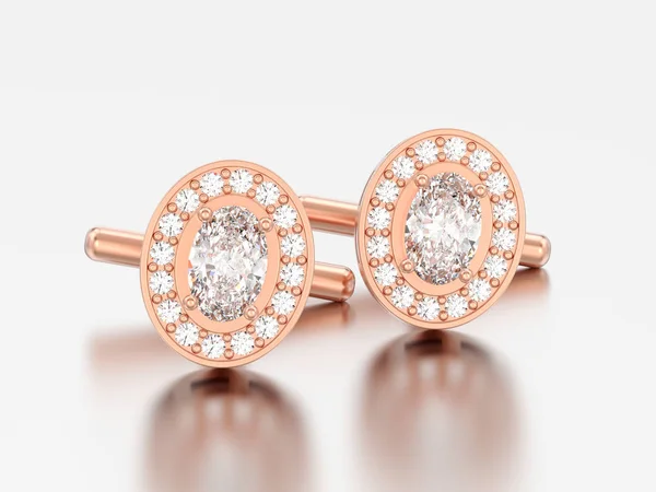 Illustration Two Rose Red Gold Metal Chrome Diamond Cufflinks Stud — Stock Photo, Image