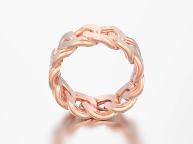 3D illüstrasyon kırmızı altın dekoratif zincir halkası gri bir arka plan üzerinde yükseldi.