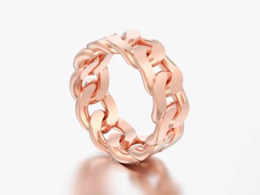 3D illüstrasyon kırmızı altın dekoratif zincir halkası gri bir arka plan üzerinde yükseldi.