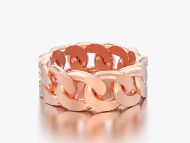 3D illüstrasyon kırmızı altın dekoratif zincir halkası gri bir arka plan üzerinde yükseldi.