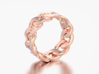 3D illüstrasyon kırmızı altın dekoratif zincir halkası gri bir arka plan üzerinde yükseldi.