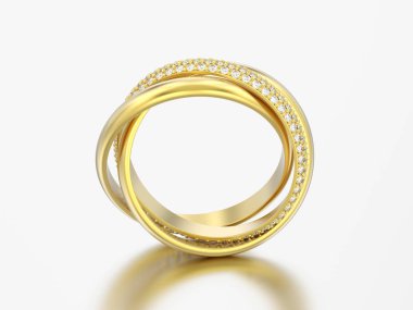 3D resimde sarı gri bir arka plan üzerinde bir kapalı pırlanta yüzük altın dekoratif üç