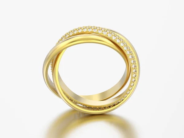 Ilustración Oro Amarillo Decorativo Tres Anillo Diamantes Cubierto Sobre Fondo — Foto de Stock