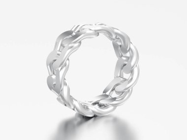 3D resimde beyaz altın veya gümüş dekoratif bir zincir halkası gri bir arka plan üzerinde