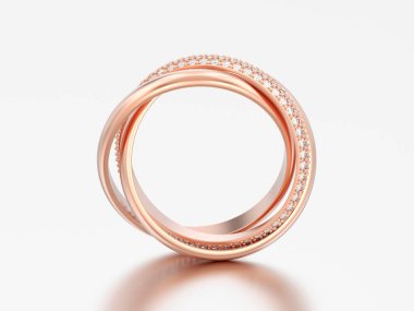 gri bir arka plan üzerinde 3D illüstrasyon kırmızı gül altın dekoratif üç tek kapalı elmas yüzük