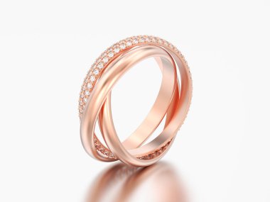 gri bir arka plan üzerinde 3D illüstrasyon kırmızı gül altın dekoratif üç tek kapalı elmas yüzük