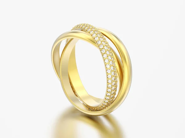 Απεικόνιση Κίτρινο Χρυσό Διακοσμητικό Τρία Ένα Καλυμμένο Διαμαντένιο Δαχτυλίδι Ένα — Φωτογραφία Αρχείου