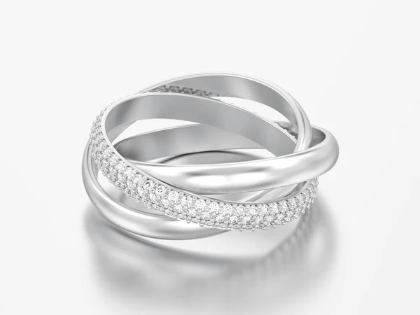 Illustration White Gold Silver Decorative Three One Covered Diamond Ring — Stock Photo, Image