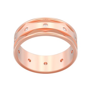 3D illüstrasyon izole kırmızı gül altın modern nişan düğün elmas yüzük beyaz bir arka plan üzerinde