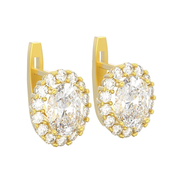 Illustration Isolated Yellow Gold Diamond Earrings Oval Gemstone Hinged Lock — Stock Photo, Image