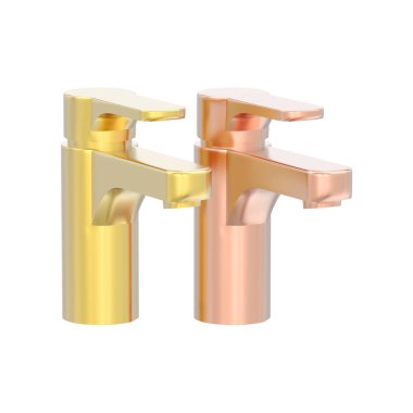 iki kırmızı gül ve sarı altın musluk beyaz bir arka plan üzerinde 3D illüstrasyon izole