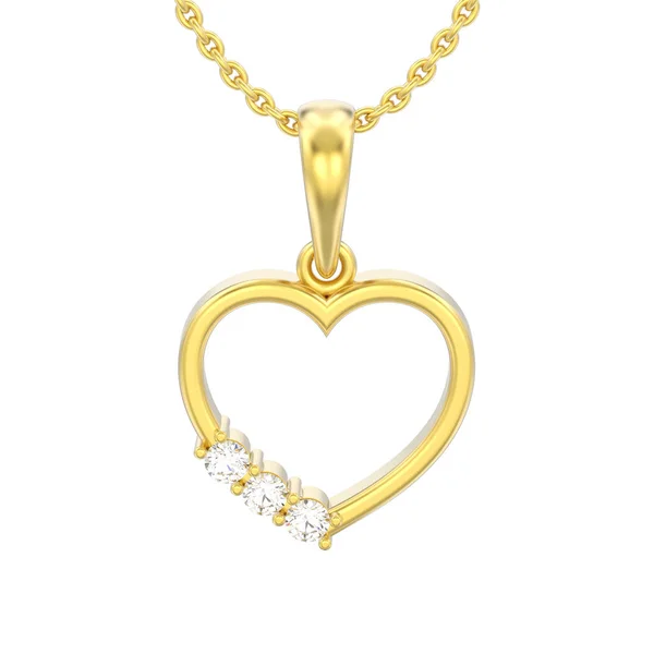 Иллюстрация Изолированные Желтые Золотые Бриллианты Сердце Ожерелье Цепи Белом Фоне — стоковое фото