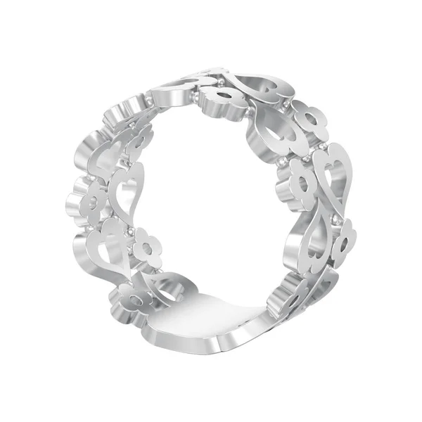 Illustration Isolée Blanc Argent Courbe Décorative Fleurs Cœurs Bague Sur — Photo