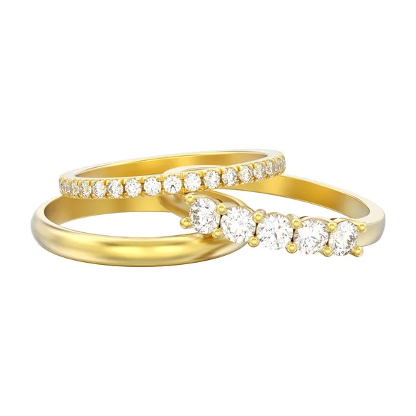 Illusztráció Elszigetelt Három Különböző Sárga Arany Gyémánt Gyűrű Fehér Alapon — Stock Fotó