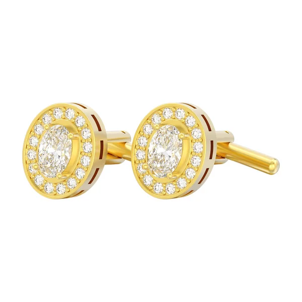 Ilustração Isolado Dois Ouro Amarelo Metal Cromo Diamante Abotoaduras Stud — Fotografia de Stock