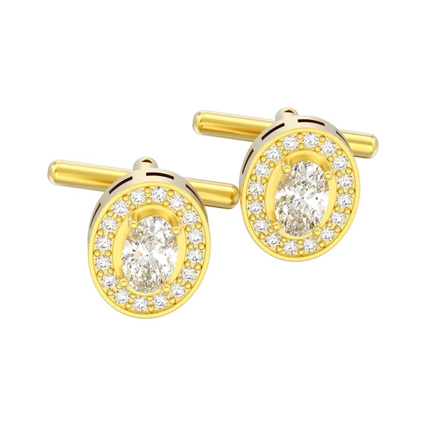 Illustratie Geïsoleerd Twee Gele Gouden Metalen Chroom Diamant Manchetknopen Stud — Stockfoto