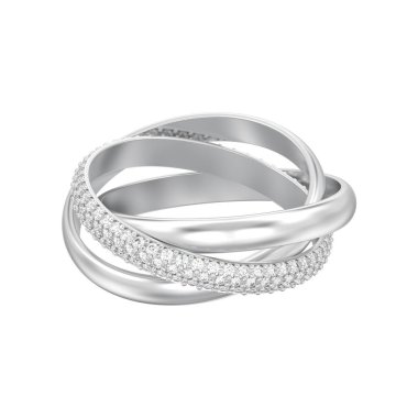 3D illüstrasyon izole beyaz altın veya gümüş dekoratif üç tek elmas yüzük beyaz bir arka plan üzerinde kapalı