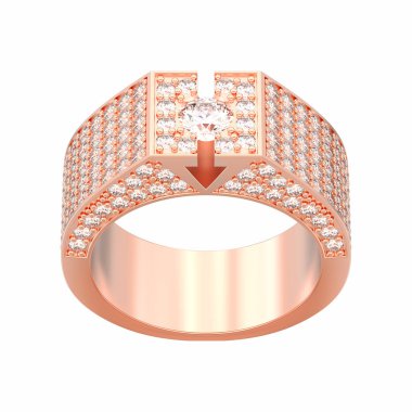 3D illüstrasyon izole gül altın pırlanta mühür yüzüğü beyaz bir arka plan üzerinde