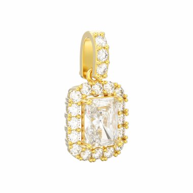 beyaz bir arka plan üzerinde 3D illüstrasyon izole dekoratif sarı altın pırlanta kolye