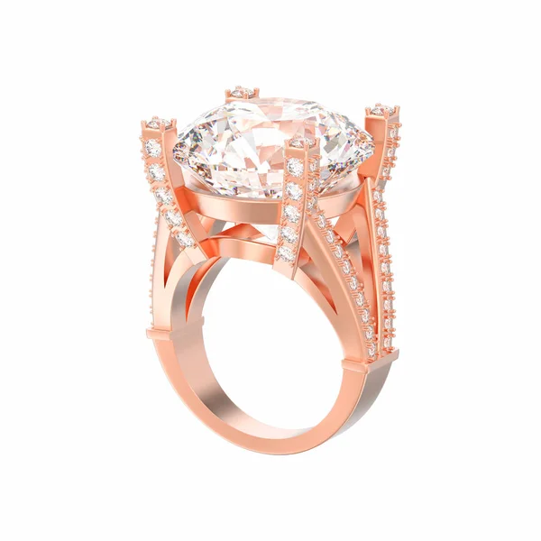 Abbildung Isoliert Rose Gold Solitaire Engagement Dekorativer Diamant Ring Auf — Stockfoto
