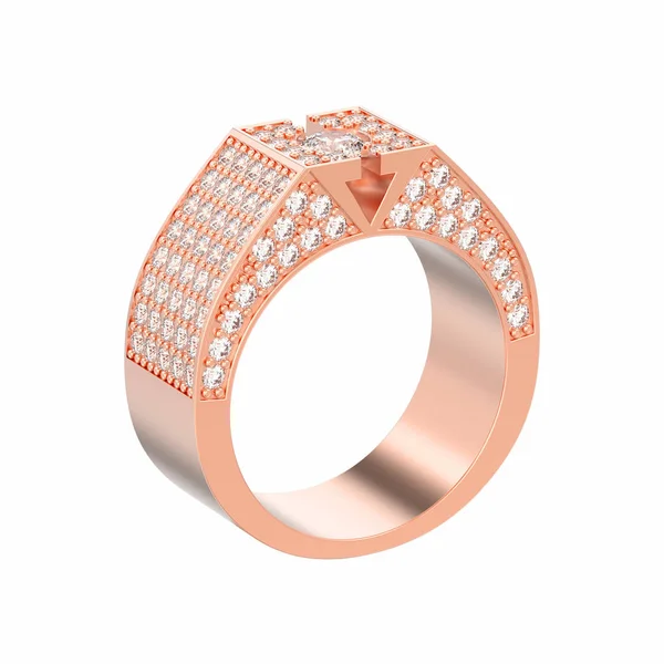Anillo Sello Diamantes Oro Rosa Aislado Con Ilustración Sobre Fondo — Foto de Stock