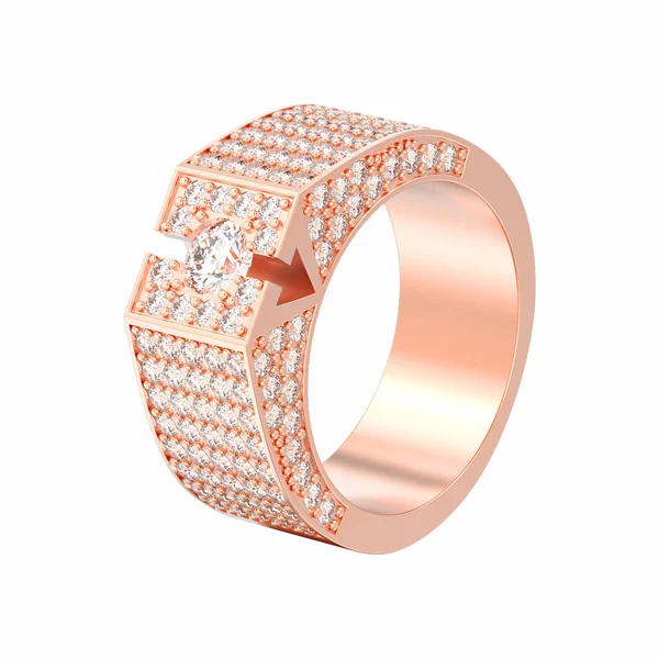 3D illüstrasyon izole gül altın pırlanta mühür yüzüğü beyaz bir arka plan üzerinde