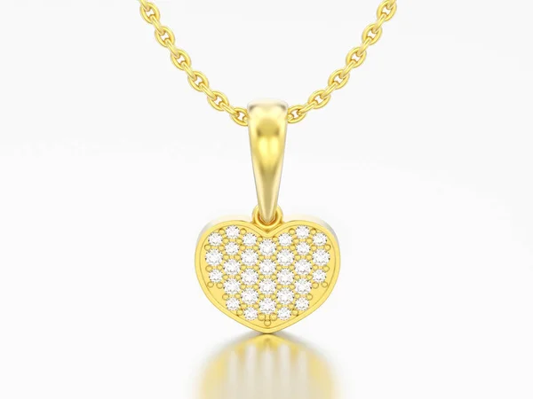 Illustration Yellow Gold Diamond Heart Necklace Chain Grey Background — Stock Photo, Image