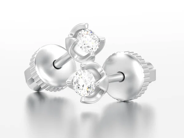 Ілюстрація Дві Білі Золоті Або Срібні Діаманти Гвинтові Сережки Відображенням — стокове фото