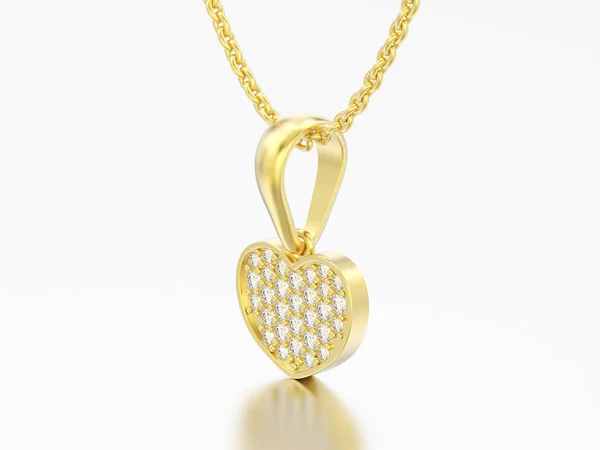 Иллюстрация Желтое Золото Бриллиантовое Сердце Ожерелье Цепи Сером Фоне — стоковое фото
