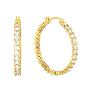 beyaz bir arka plan üzerinde menteşeli kilit ile 3D illüstrasyon izole sarı altın dekoratif pırlanta küpe