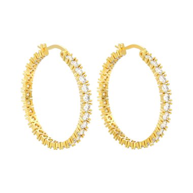 beyaz bir arka plan üzerinde menteşeli kilit ile 3D illüstrasyon izole sarı altın dekoratif pırlanta küpe